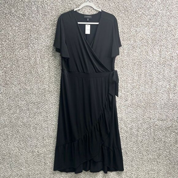 Lane Bryant Dress Women’s 18/20 Black V-Neck Faux Wrap Ruffle Fit & Flare NWT - Picture 1 of 10